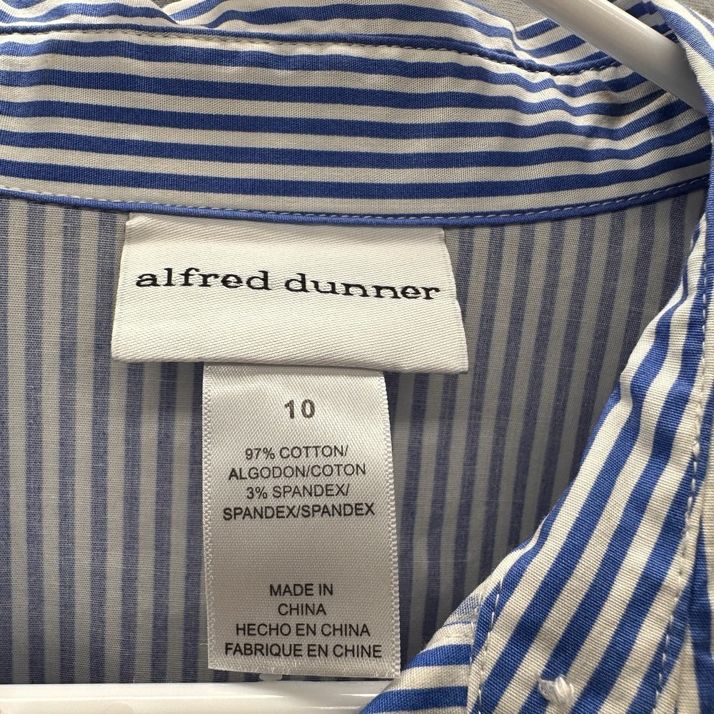 Alfred Dunner Floral Stripe Button Down Shirt Size 10 Blue Cotton Blouse Casual - Picture 5 of 13